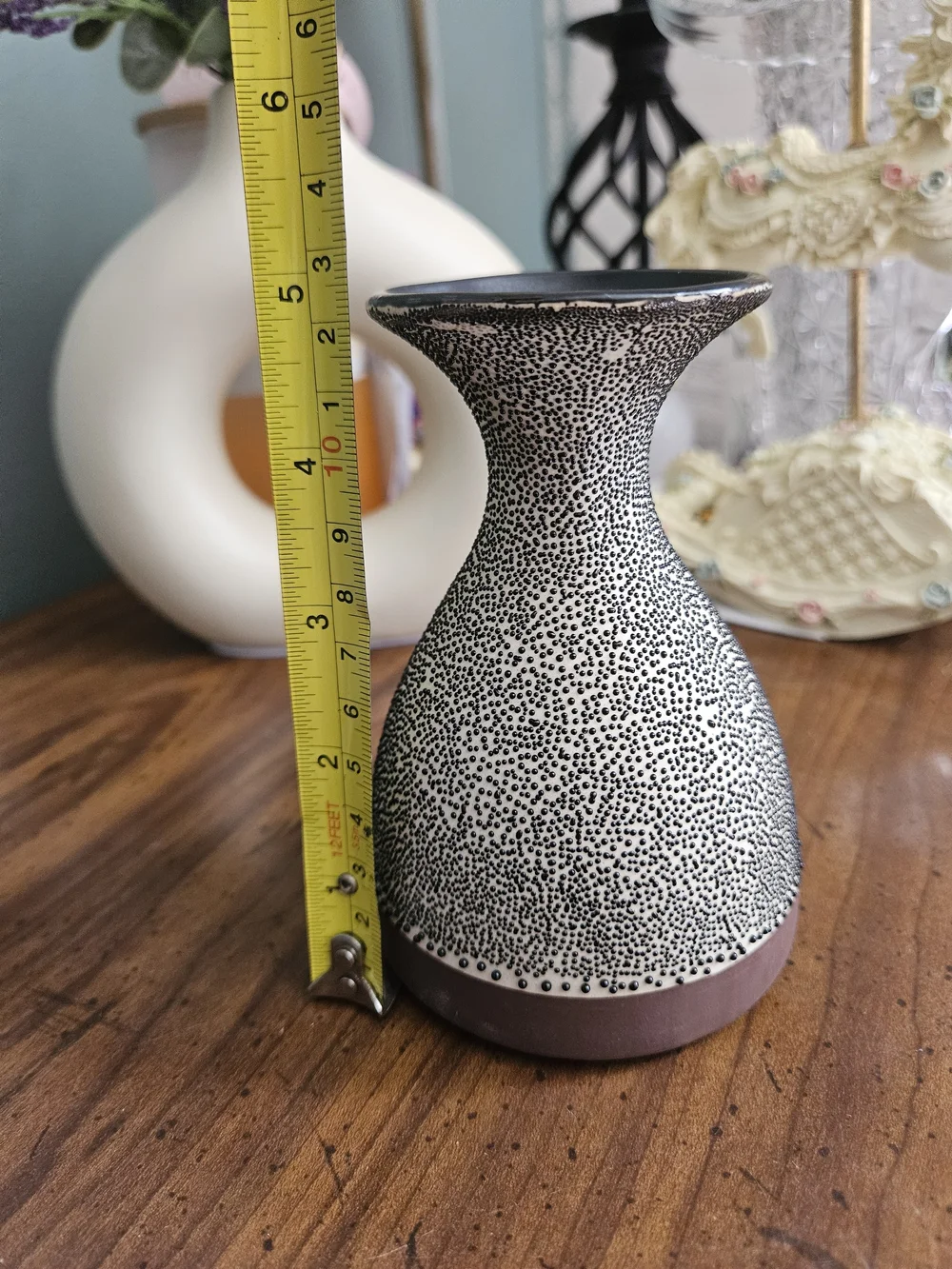 Anthropologie Speckle Dot Ceramic Vase in White and Brown